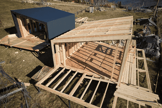 5도2촌 시공절차 04단계 - Production: Cabin construction with progress updates.
